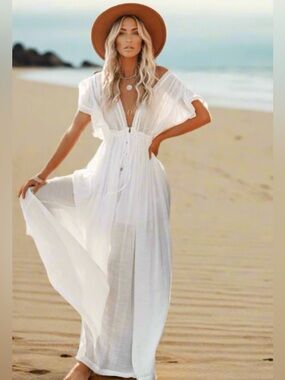 SWEET LOVELY By Jen Size L White Bohemian Maxi Dress